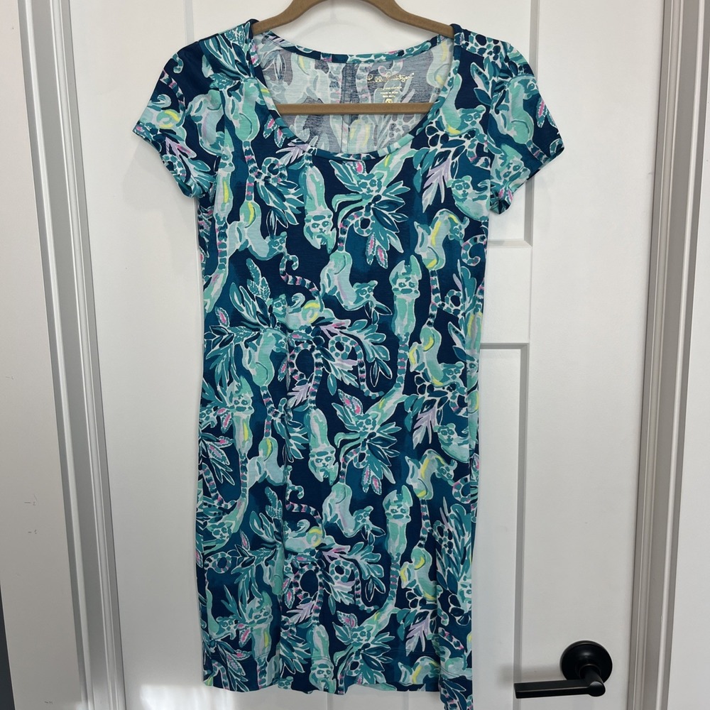 Lilly Pulitzer Size XS Beacon T-Shirt Dress Tidal Wave Short Sleeve Lemurs 30687